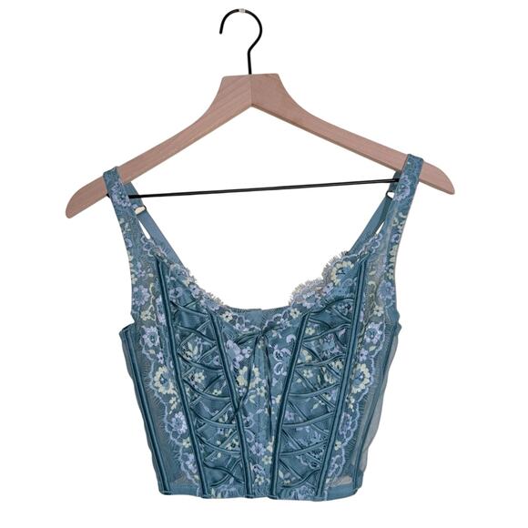 VICTORIAS SECRET Turquoise Lace Up festival wear boned corset M DD - Picture 1 of 3